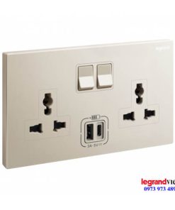 Ổ cắm đôi đa năng kèm USB màu Champage Galion