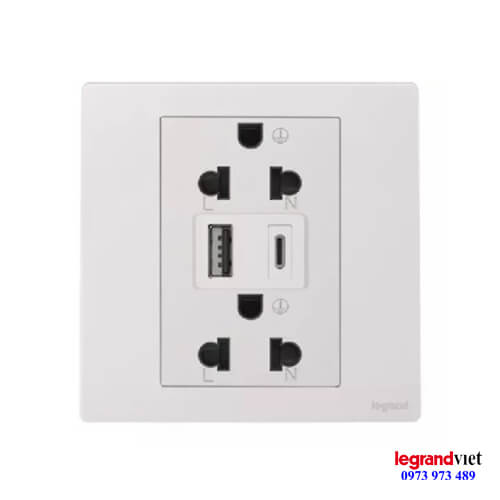 Ổ cắm đôi kèm USB sạc Type A+C 281204MW