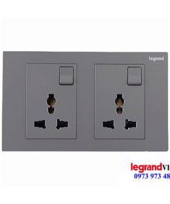 Ổ cắm đôi đa năng kèm công tắc Galion Legrand màu Dark Silver