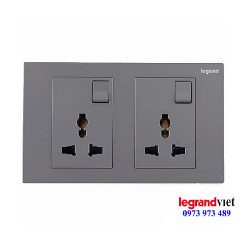 Ổ cắm đôi đa năng kèm công tắc Galion Legrand màu Dark Silver